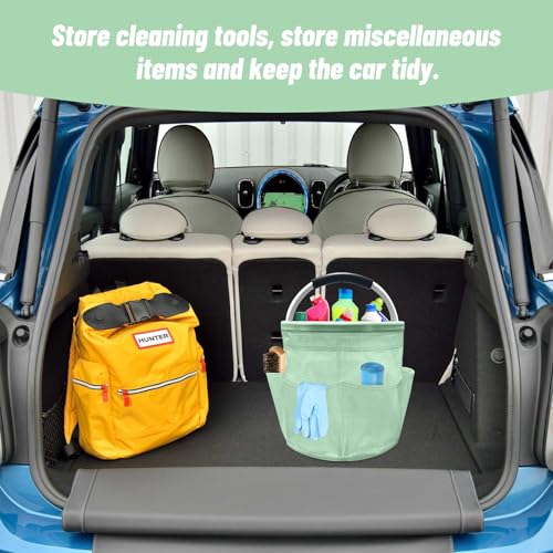 Qivine 17L Cleaning Caddy with Handle, Cleaning Supply Caddy, Foldable Tool Bag Cleaning Products Organizer, Portable Cleaning Bucket Caddy for Cleaning Supplies (Clear Green) - color: Clear Green