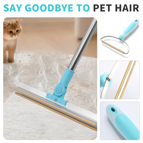 Carpet Rake for Pet Hair Removal - 5-Pcs Set Pet Hair Carpet Rake with Dog Hair Remover, Cat Hair Scraper Tool 55-Inch Adjustable Handle for Carpets, Rugs, Upholstery