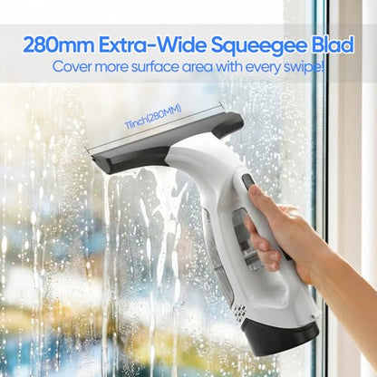 Window Vacuum Squeegee Cordless, Window Vacuum Cleaner with 2000Pa Streak-Free Suction, 30–40" Extension Pole, 11-Inch Cleaner Tool for High Windows, Shower Glass, Tiles & Mirrors