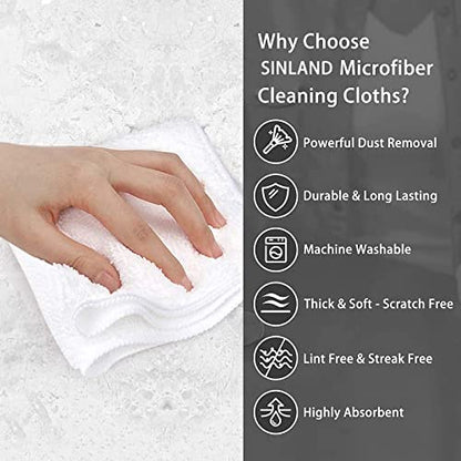 SINLAND Microfiber Cleaning Cloth Dish Cloth Kitchen No Streak Absorbent Dish Rags Lens Cloths 12Inchx12Inch 12 Pack White - color: White