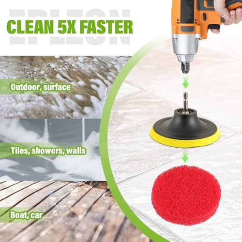 4 Inch Drill Brush Scrub Pads Cleaning Kit, 5X Faster Cleaning, Reusable Double Sided Scrub Pad for Bathroom Shower Tub Tile Grout Kitchen Toilet Hard Surfaces, 9 Pack(Red) - color: Red