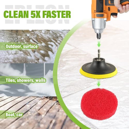 4 Inch Drill Brush Scrub Pads Cleaning Kit, 5X Faster Cleaning, Reusable Double Sided Scrub Pad for Bathroom Shower Tub Tile Grout Kitchen Toilet Hard Surfaces, 9 Pack(Red) - color: Red