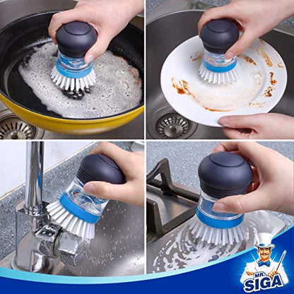 MR.SIGA Soap Dispensing Palm Brush, Kitchen Brush for Dish Pot Pan Sink Cleaning, Pack of 2, Navy/Blue - color: Navy/Blue