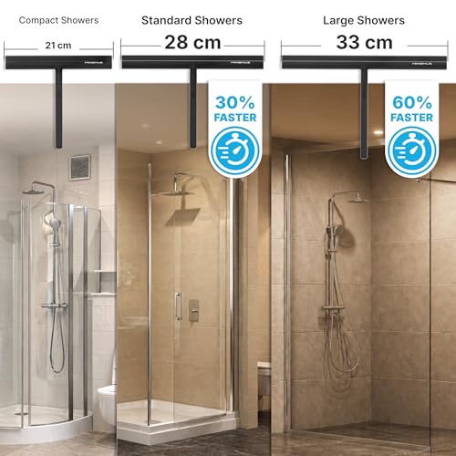 Minismus Shower Squeegee with Magnetic Hook - Silicone Window Wiper with Adhesive Wall Mounted Hanger - Shower Squeegee for Glass Doors - Rubber Squeegee - Shower Glass Cleaner (8.25 inches, Black) - color: Black