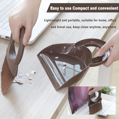 Round Handle Brush and Dustpan Set Small Broom & Dustpan Portable Handheld Sweeper for Desktop Sofa Floor Pet Nest (Coffee) - color: Coffee