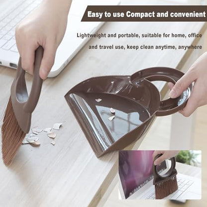 Round Handle Brush and Dustpan Set Small Broom & Dustpan Portable Handheld Sweeper for Desktop Sofa Floor Pet Nest (Coffee) - color: Coffee