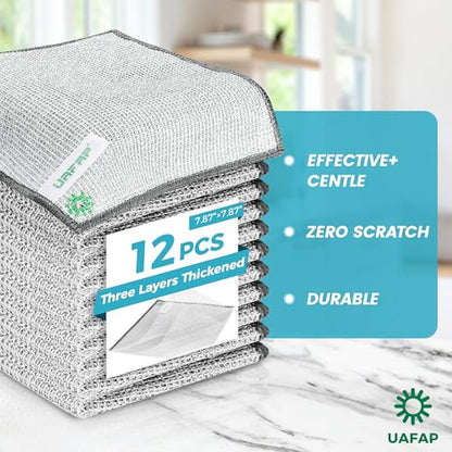 12 PCS Non Scratch Wire Dishcloth, Cleans Fast Without Scratching, Stands Up to Stuck-on Grime, Multi-Surface Safe, Wire Dishwashing Rag Cleaning Power for Everyday Jobs 7.87“ x 7.87” - color: 12pcs[three-layer]