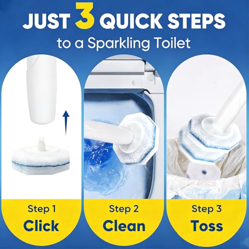 60Ct Disposable Toilet Brush Refills, Toilet Bowl Cleaner Refills, Bathroom Cleaning, Disposable Prefilled Cleaning Scrubbers, Compatible with Most Toilet Brushes