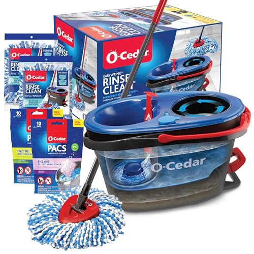 O-Cedar RinseClean Microfiber Spin Mop & Bucket Floor Cleaning System with 2 Extra Mop Head Replacements with Citrus and Lavender Pacs (Variety Pack) - size: RC + 2 Refill W/Citrus and Lavender PACS