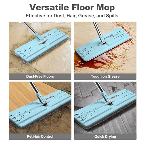 JOYMOOP Flat Mop System, Microfiber Floor Cleaning Tool, 50" Handle with 13" Flat Head, Pale Aqua, Includes Washable Microfiber Pad - color: Pale Aqua, size: 50" Mop with 13" Mop-head