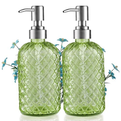 Kaishun Refillable Glass Soap Dispenser (2PC) for Hand Soap & Lotion, Green - color: Green (2 Pack)