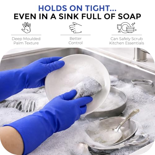LADWA Non-Slip Household Cleaning Reusable Dishwashing Gloves for Kitchen Gardening Flexible Long-lasting Waterproof Gloves - color: Blue, size: Pack of 2