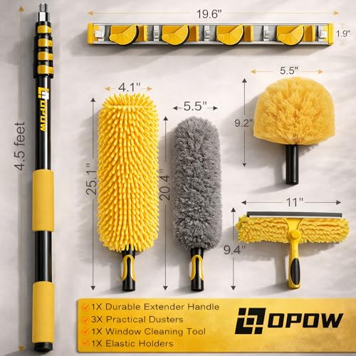 25 Foot High Ceiling Duster Kits with 4.5-18ft Heavy Duty Extension Pole, High Reach Duster for Cleaning,Microfiber Feather Duster,Cobweb Duster,Ceiling Fan Duster,Window Squeegee & Cleaner - size: 18 feet