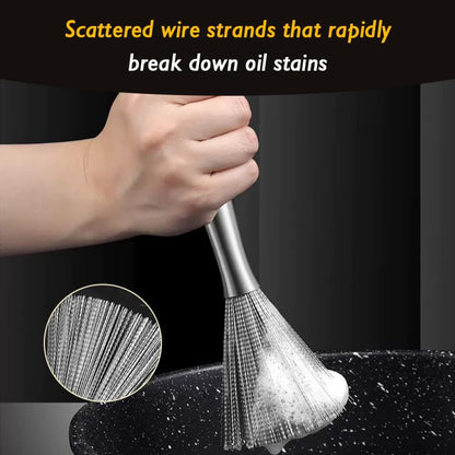 Stainless Steel Dish Brush with Handle, Metal Steel Wool Scrubber for Cast lron, Cookware, Pot, Pan, Grill（1PCS - color: Pcs1