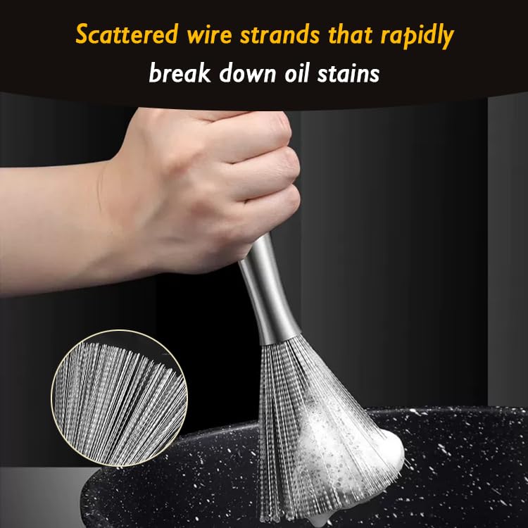Stainless Steel Dish Brush with Handle, Metal Steel Wool Scrubber for Cast lron, Cookware, Pot(2 PCS) - color: Pcs2
