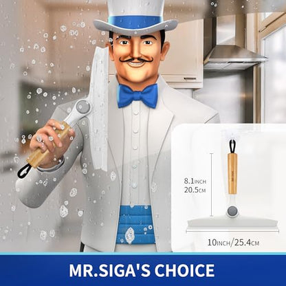 MR.SIGA All Purpose Silicone Squeegee for Shower Door, Mirror, Glass, Streak Free Shower Squeegee, Pivoting Bamboo Handle, Includes 1 Suction Hook, 10 inch Wide, 1 Pack - color: White