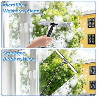 Tiiyee Window Squeegee for Home, 2 in 1 Window Washing kit with 57" Extension Pole Telescopic Shower Door Cleaner Tool Car Windshield Cleaning Long Handle for Glass Doors Floor Tile Wall 14 inch Wide