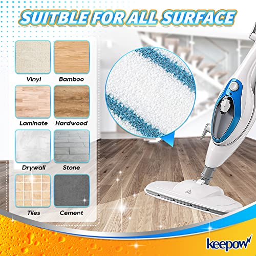 KEEPOW Steam Mop Pads Compatible with PurSteam ThermaPro 10-in-1 Steam Mop and ThermaPro 211 Steam Cleaner, Reusable Pur Steam Mop Replacement Pads for Multi-Surface Floor Cleaner (8 Pack) - color: White/Blue