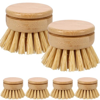 6pcs Bamboo Dish Brush Replacement Heads, Wooden Dish Brushes for Cleaning – Kitchen Wood Dish Scrubbers Washing Up Brush Heads – Natural Bristle Brush Refills for Dishes, Pots – Eco Friendly