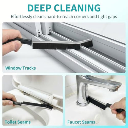 Hard Bristle Crevice Cleaning Brush, Long Handle Ergonomic Grout Scrub Tool, Thin Gap Cleaner for Bathroom Tile, Window Tracks, Kitchen Sink, Corners & Household Deep Cleaning Brush Tool