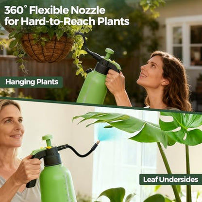 T4U 1/2 Gallon Pump Sprayer with Flexible Adjustable Nozzle, PP Hand Pump Pressure Sprayer with Built-in Measuring Cup for Home Garden Plant Care and Household Cleaning, Indoor & Outdoor Use - size: Flexible Nozzle