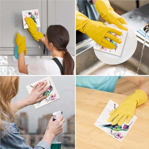 Bird Swedish Dishcloths 2 Pcs for Kitchen, Absorbent Reusable Cellulose Sponge Cloths, Washable Eco Friendly Kitchen Towels for Housewarming & Home, Nature Themed Cleaning Supplies - color: Sz 1439