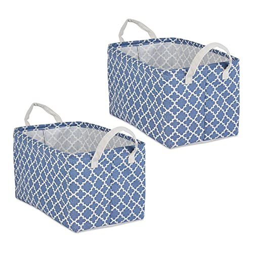 DII Laundry Storage Collection, PE Coated Collapsible Bin with Handles, French Blue Lattice, Large Set, 10.5x17.5x10" - color: French Blue Lattice, size: Large Set, 10.5x17.5x10"