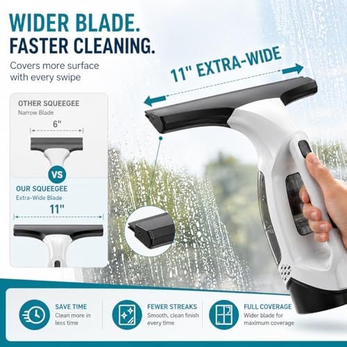 Cordless Window Vacuum Cleaner – Streak-Free Shower Glass & Window Cleaning in Seconds, Powerful Suction Rechargeable Handheld Window Vac, No Drips, Easy for Mirrors, Tiles & Car Windows
