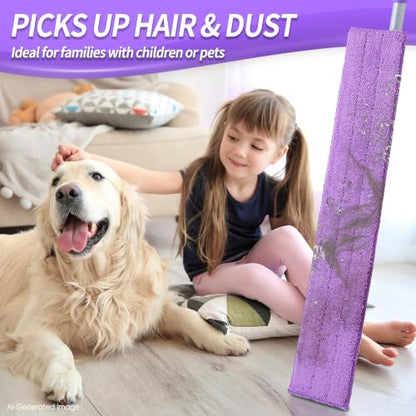 IVYROLL 24" Microfiber Mop for Floor Cleaning, Dry and Wet Floor Mop for Hardwood, Laminate, Tile, Vinyl, with 4 Washable Reusable Microfiber Pads