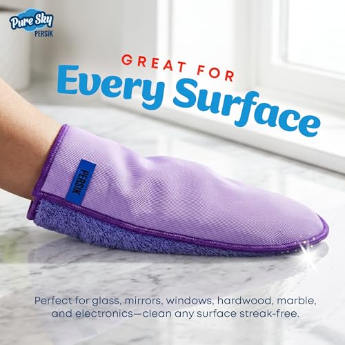persik Pure-Sky Ultra Microfiber Cleaning Glove – JUST ADD Water No Detergents Needed - 2-in1, Combination for Glass and Multipurpose – Streak Free Magic Window Polishing Glove - Removes Stains, Dust - style: Glass and Multipurpose Glove