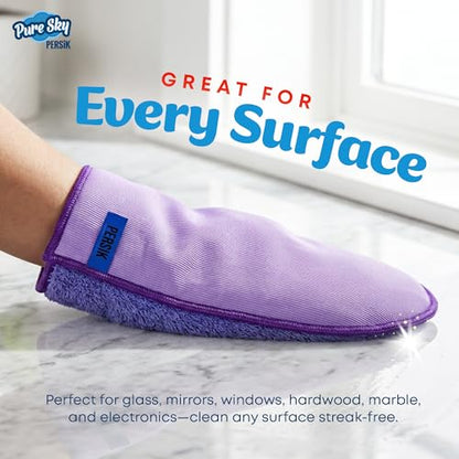 persik Pure-Sky Ultra Microfiber Cleaning Glove – JUST ADD Water No Detergents Needed - 2-in1, Combination for Glass and Multipurpose – Streak Free Magic Window Polishing Glove - Removes Stains, Dust - style: Glass and Multipurpose Glove