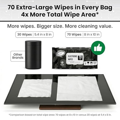 Air Jungles Electronic Screen Cleaning Wipes 70 Count (Pack of 3), Large 8"x10" Cleaner Wipes for Phones, Laptops, Monitors, TVs, Tablets, Glasses, Keyboards, Computer,Quick Dry - size: 70 Count (Pack of 3)