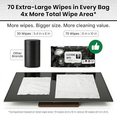 Air Jungles Electronic Wipes Screen Cleaning 70 Count (Pack of 2), No Cloth Needed, Extra Large 8"x10" Tech Cleaner Wipes for LED Screen, TVs, Cars, Computer,Tablets, Phones, Laptops, VR, Monitors - size: 70 Count (Pack of 2)