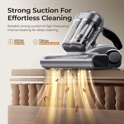JIGOO Bed Vacuum Cleaner with Dust Sensor, Mattress Vacuum Cleaner with UV & Ultrasonic and High Heating, 13Kpa Suction 500W Powerful Double-Cup Handheld Vacuums (J300, Gray) - color: Gray