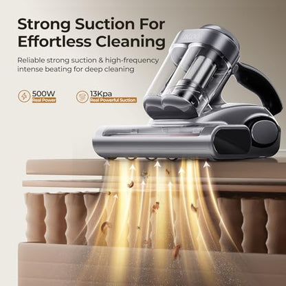 JIGOO Bed Vacuum Cleaner with Dust Sensor, Mattress Vacuum Cleaner with UV & Ultrasonic and High Heating, 13Kpa Suction 500W Powerful Double-Cup Handheld Vacuums (J300, Gray) - color: Gray