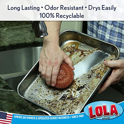 LOLA Copper Mesh Scouring Pad, 18 Grams, 2 Pack, Heavy Duty Cleaning Pads, Copper Coated Knitted Flat Wire Mesh, Recyclable, Cleans Baked On Messes - size: 2 Pack, style: Standard