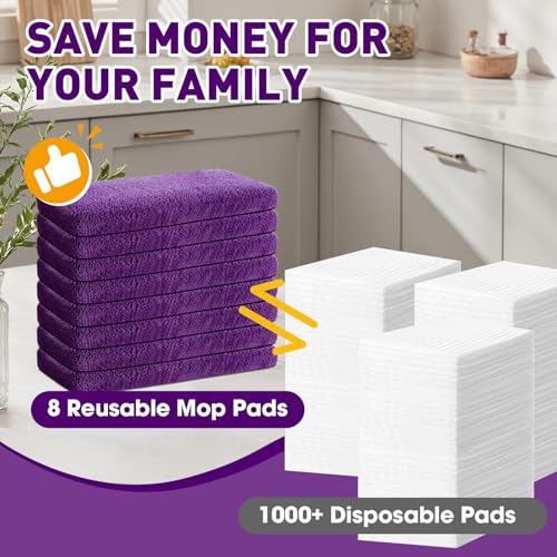 Microfiber Mop Pads,8Pcs Purple Reusable Mop Pads Compatible with Swiffer Sweeper,Dry Flat mop Cover & Washable Wet Pads Refill for Floor Cleaning - color: Purple