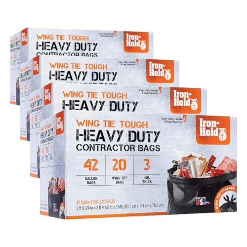 Contractor Trash Bags - 42 Gallon, 20 Bags, Wing Tie Closure, 3 MIL Thick, Gusseted Bottom, Black - Heavy Duty Industrial Strength Garbage Bags (Pack of 4) - size: 1 Count (Pack of 80)