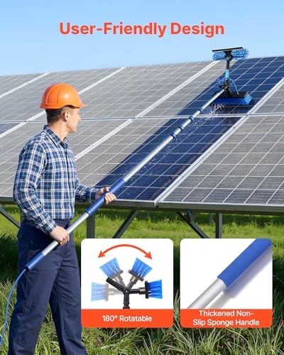 VEVOR Solar Panel Cleaning Kit, 26 ft, Water Fed Pole Kit with Cleaning Brush, Soap Dispenser, Extendable Aluminum Telescopic Pole, 180° Rotatable Brush Head, for Roof Mounted Solar Panels, Windows - size: 26 Ft