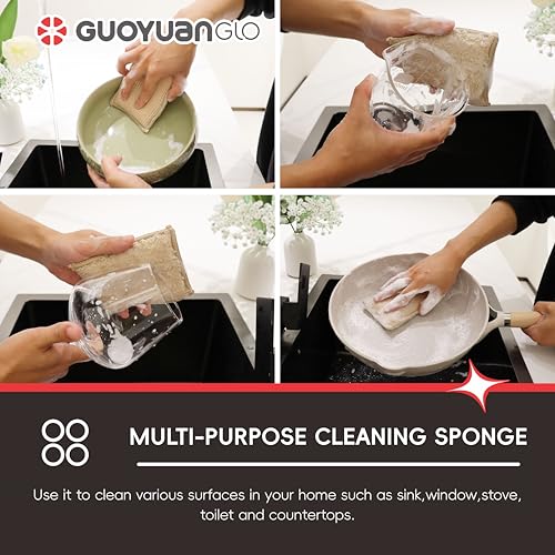 Bamboo Kitchen Sponges Heavy Duty Natural Cleaning Sponges Non-Scratch Dish Sponge for Dishes, Pots and Pans-Beige,6 Pack - color: Beige