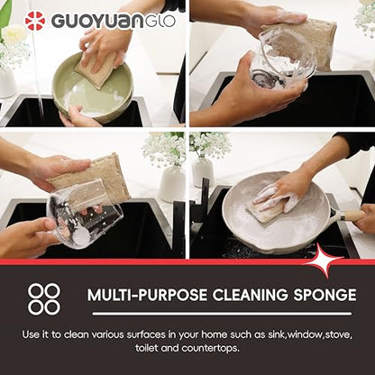 Bamboo Kitchen Sponges Heavy Duty Natural Cleaning Sponges Non-Scratch Dish Sponge for Dishes, Pots and Pans-Beige,6 Pack - color: Beige