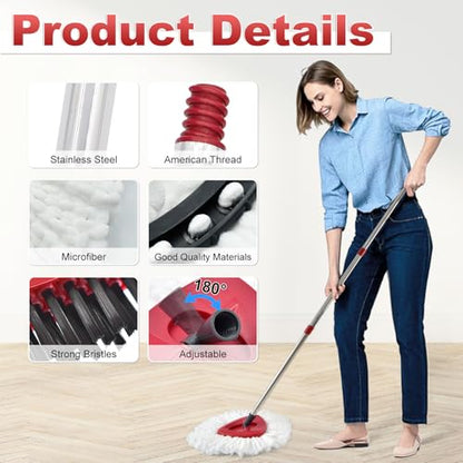 Mop Head Replacement, Base, Mop Handle for Ocedar EasyWring 1-Tank System, 2 Microfiber Mop Refills, Extendable Length 30-59" Mop Handle, Base and Scrubber for All Hard-surfaced Floor - color: White (1 Tank System)