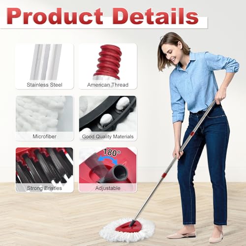 Mop Heads Replacement for Ocedar, Mop Replace Head for Ocedar EasyWring 1 Tank, Microfiber Spin Mop Refills, Include 3 Spin Mop Replacement Head Deep Cleaning Machine Washable with 2 Scrubber Mop Head - color: White