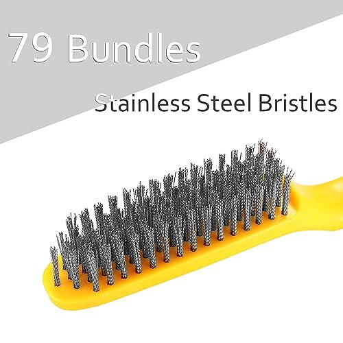 Stainless Steel Wire Brush 2 Pcs, 79 Bundles of bristles, 10.5" Plastic Contoured Handle, Heavy Duty Scratch for Cleaning Rust Dirt Before Welding, Dust and Paint Scrubbing (LWH-2SP)