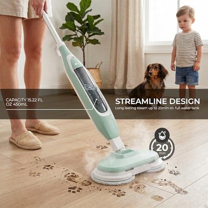 2-in-1 Steam Mop Scrubber, High-Temperature Sterilization, Dual Power Modes, LED Headlights, For Hardwood, Tile, Marble, Laminate, Vinyl, Kitchen, Bathroom, Living Room, Household Steam Cleaner