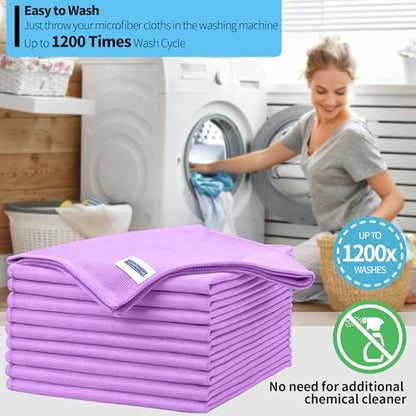 Microfiber Cleaning Cloth - 10 Pack Glasses Cleaning Cloth, 16" x 14" Window Cleaning Rags, Streak Free Lint Free Polishing Cloths Wipes for Eye Glass, Stainless Steel, Windshield, Purple - color: Purple, size: 16" x 14"