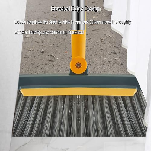 Broom and Dustpan Set, Foldable Standing Soft Bristle Broom and Dustpan Combination Household Broom with Comb Teeth for Home Kitchen Room Office Lobby Floor Use