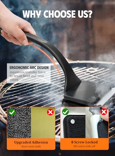 MEKER Grill Brush Bristle Free, Grill Cleaner Brush with 5 BBQ Replacement Head for Cast Iron, Stainless Steel Grates, Safe Grill Scraper Outdoor BBQ Grill, Black - color: Black