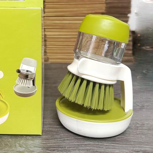 Soap Dispenser Dish Brush Set Scrub Brush Equipped with Storage Bracket and Drainage Base,Easy to Clean Kitchen Utensils and Sink (Green) - color: Green