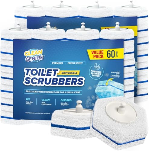 CleanGenius Disposable Prefilled Toilet Cleaning Scrubbers (60 Count) - size: 1 Count (Pack of 60)